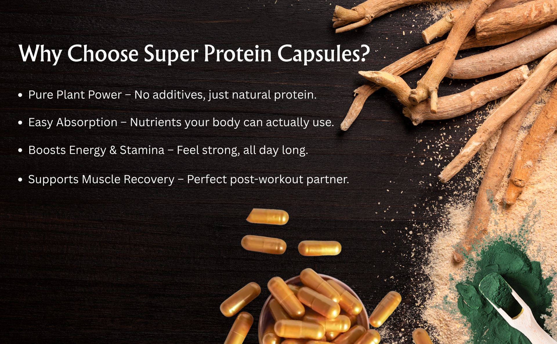 Protein Capsules Super Protein with Spirulina & Ashwagandha for Natural Energy and Strength Support, Protein Supplement & Protein Tablets – 60 Vegetarian Capsules