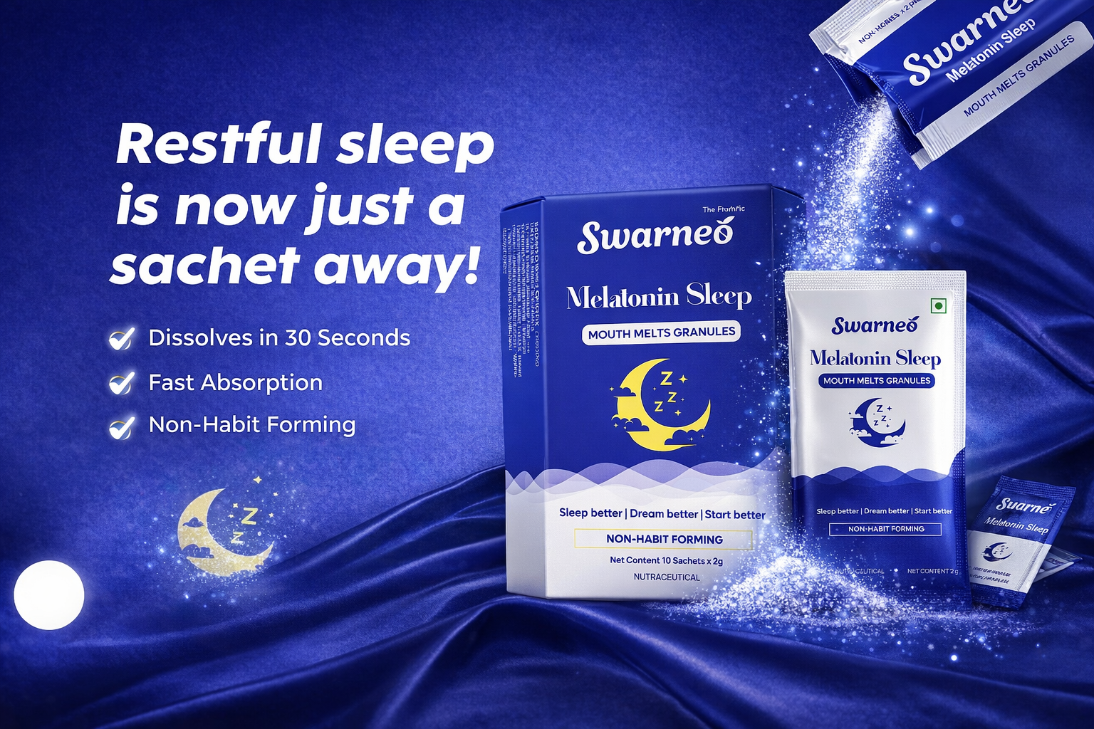 Melatonin Sleep Granules 10mg, Non-Habit Forming Dietary Supplement, Mouth-Melt Granules for Nighttime Relaxation & Rest, Blueberry Flavor, for Men & Women