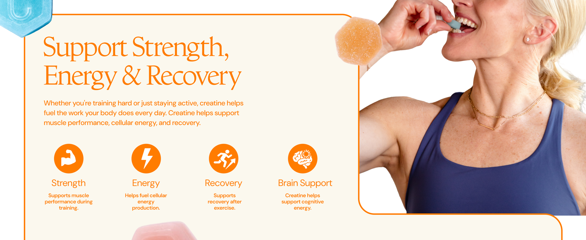 Create Creatine Monohydrate Gummies for Women and Men, Orange, 90ct