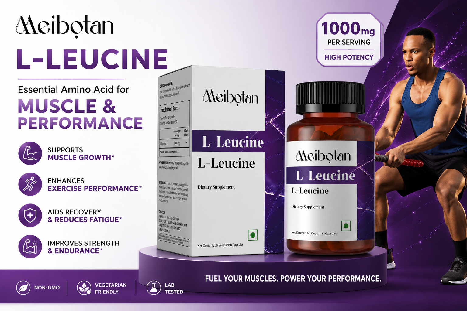 L-Leucine 1000 mg | Support Muscle Health | For Both Men & Women- 60 Veg Capsules