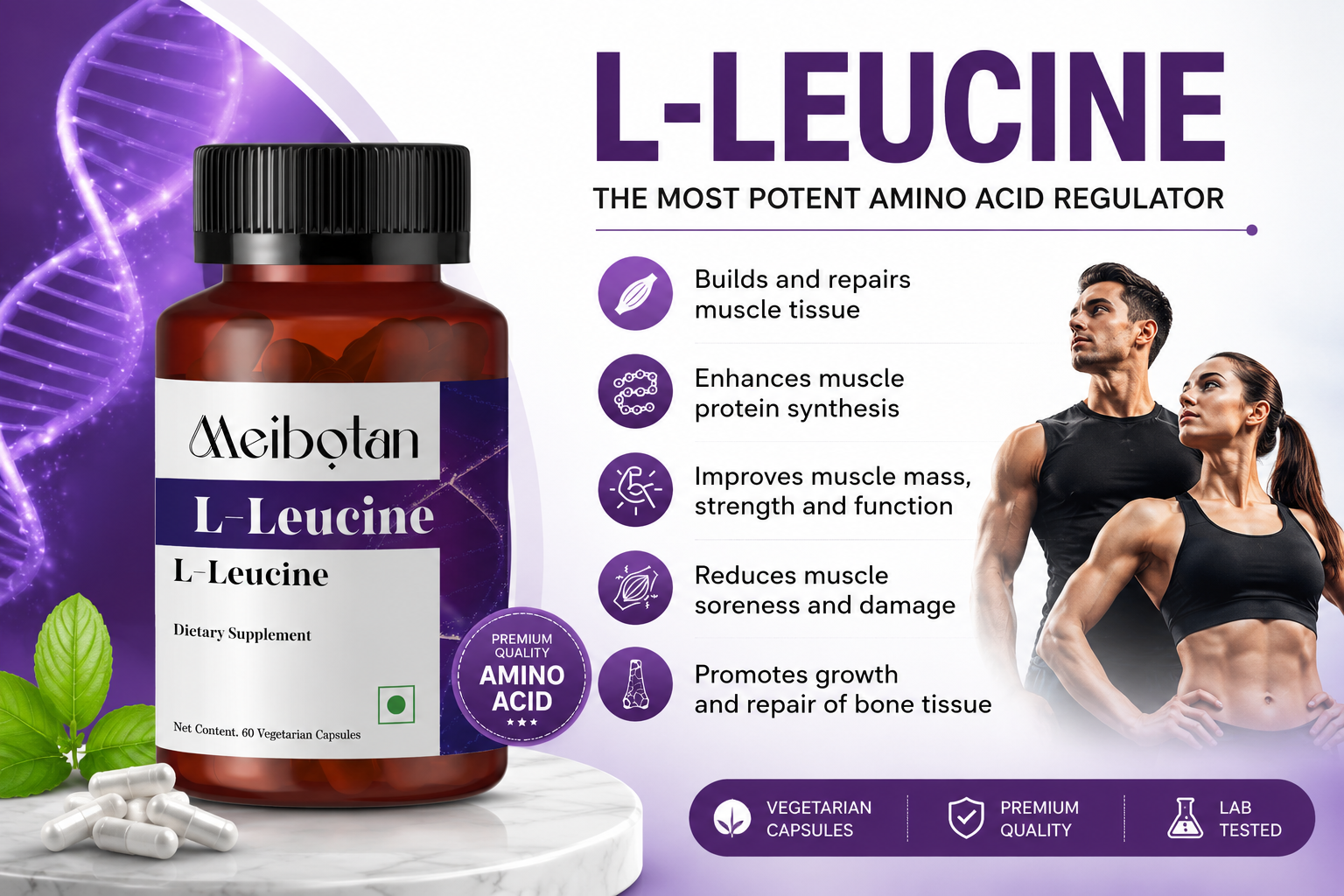 L-Leucine 1000 mg | Support Muscle Health | For Both Men & Women- 60 Veg Capsules