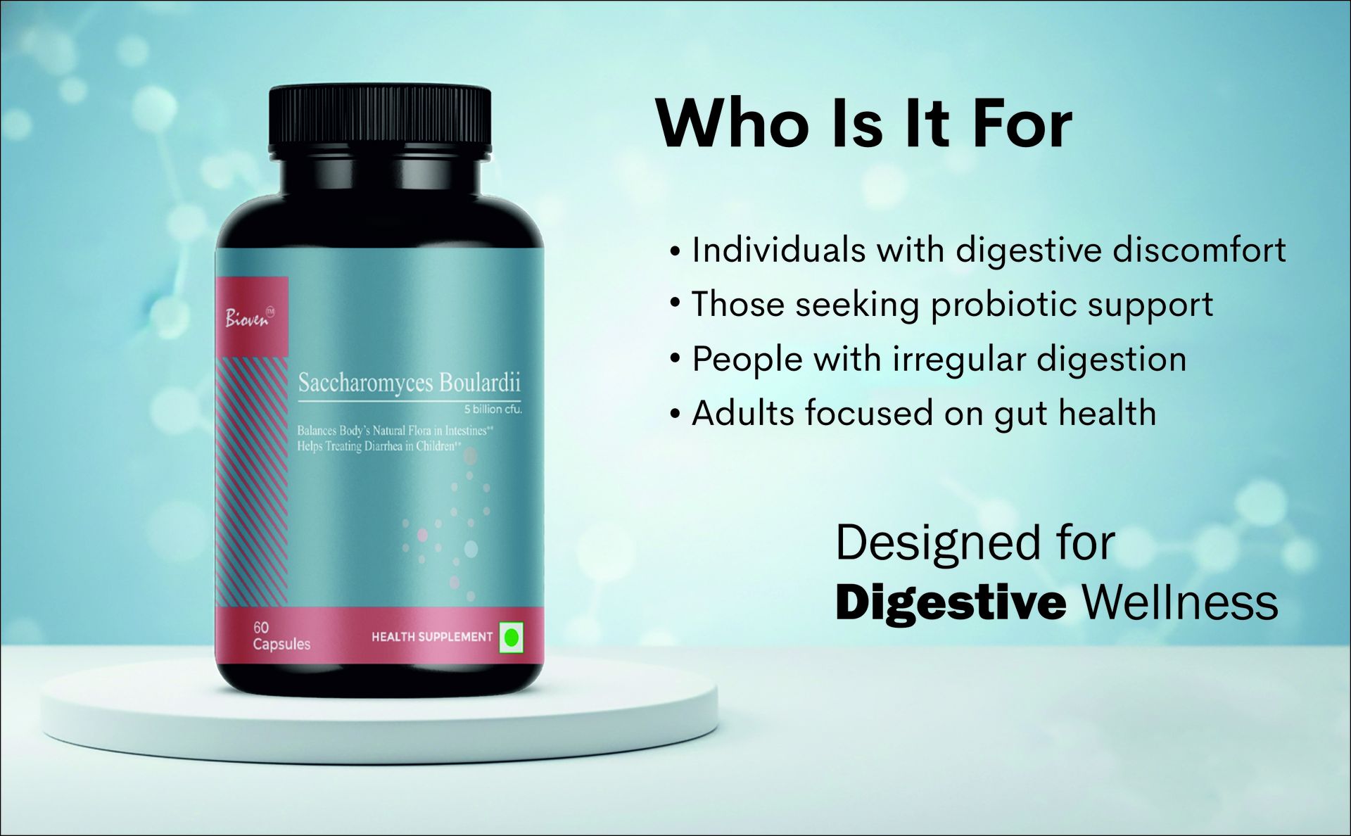 Pure Saccharomyces Boulardii Probiotic Yeast – 5 Billion CFU – Advanced Digestion, Gut Health & Travelers' Wellness – 60 Vegetarian Capsules