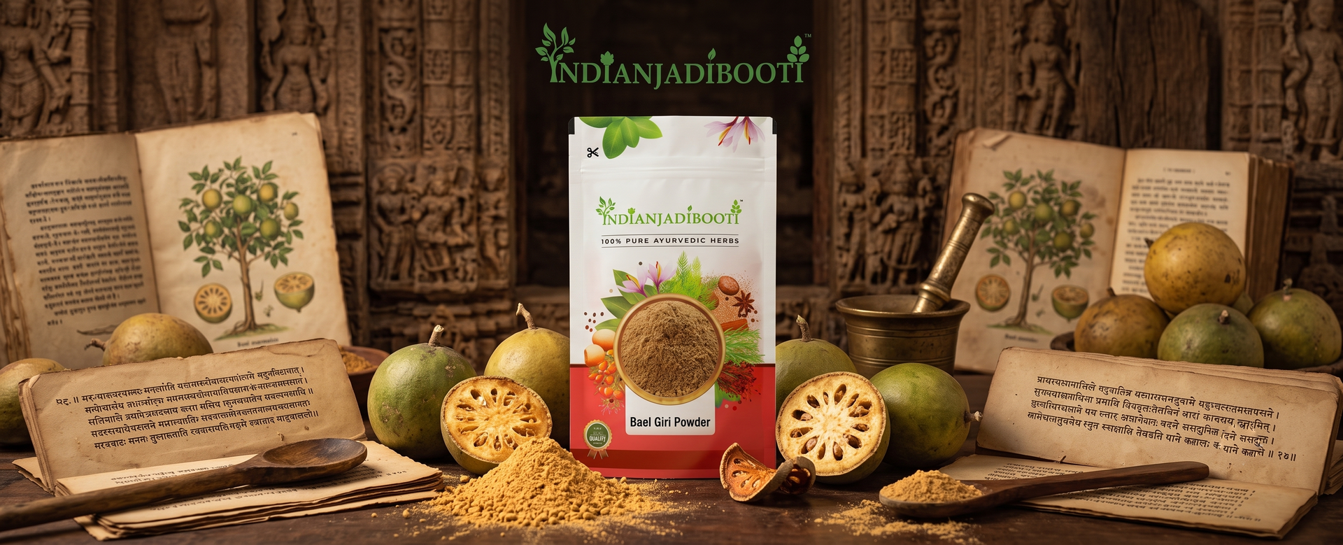 IndianJadiBooti Bael Pulp Powder | Stone Apple (Aegle Marmelos) | Natural Gut Cooler & Digestion Regulator | Ideal for Summer Sharbat, IBS & Stomach Acid | Wood Apple Fruit | 250g Pack of 2