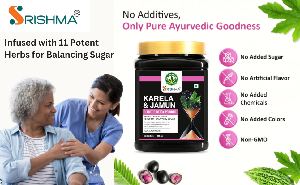 Karela, Jamun Diabetic Detox Powder | Infused with 11 Potent Herbs for Balancing Sugar | 100% Ayurvedic (200g)