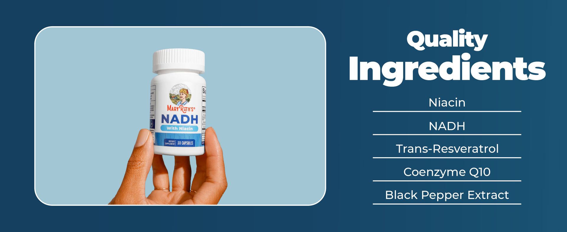 MARYRUTH'S NADH Capsules, Niacin, NAD+ Precursor, 30 Servings, CoQ10, Vegan