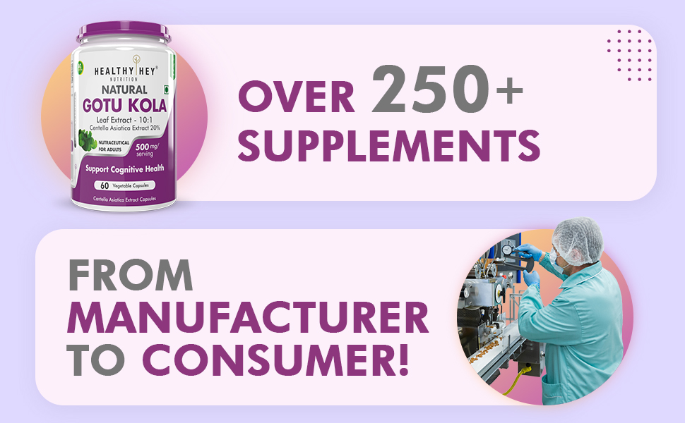 HealthyHey Nutrition Gotu Kola Extract Supplement, Adaptogen for Brain & Nervous System Support, Calming, Mental Clarity - 60 Capsules, Non GMO, Gluten Free, Vegan