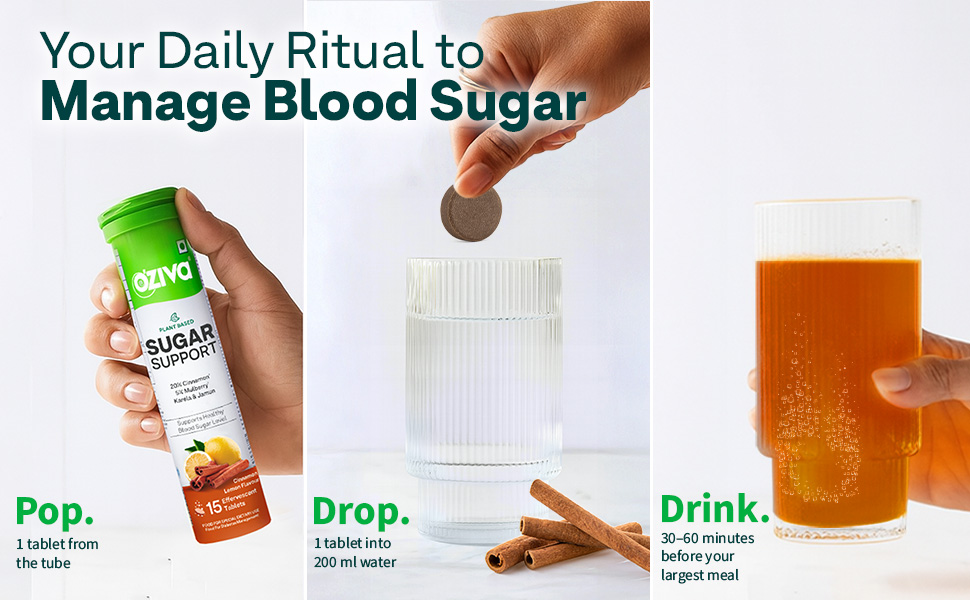 OZiva Sugar Support Effervescent, Blood Sugar Control, 15 Tabs