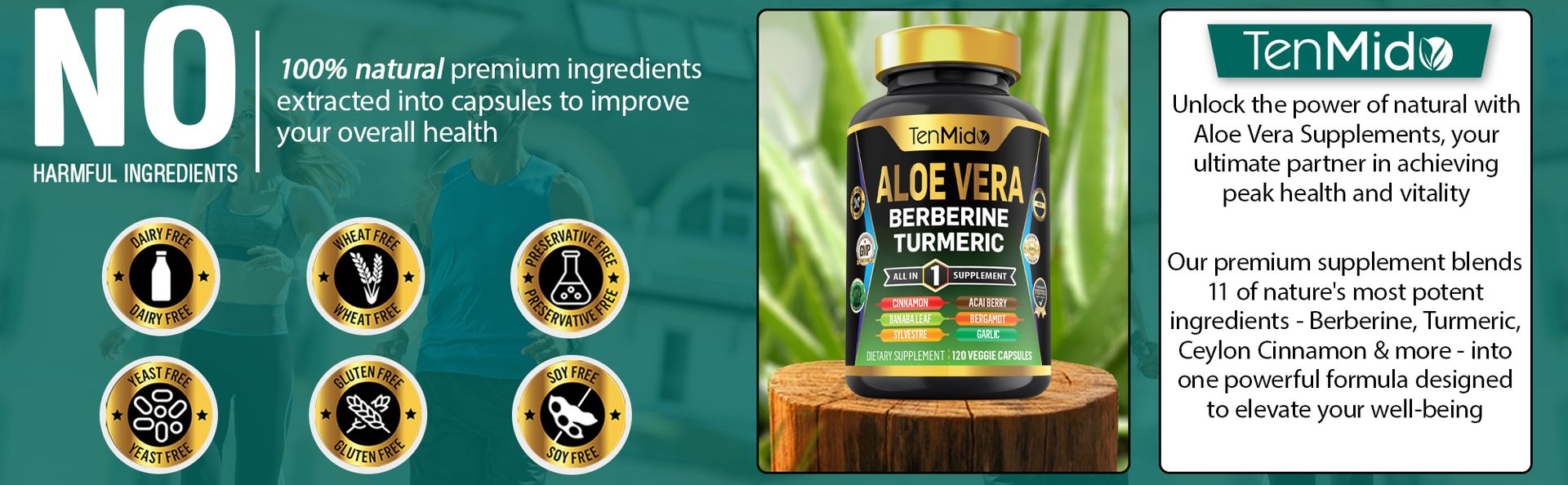 Aloe Vera Capsules Supplement - 12in1 Formula - Combine with Berberine, Turmeric, Ceylon Cinnamon, Banaba Leaf, Gymnema Sylvestre, Acai Berry, Bergamot, Garlic, and More - 120 Capsules