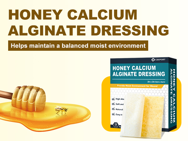 Ceeport Manuka Honey Calcium Alginate Wound Dressing, 2"x 2" High Absorbency Honey Wound Dressing with Calcium Alginate, Medical Grade Manuka Honey Wound Care Bandages Patches for Wounds(Pack of 10)