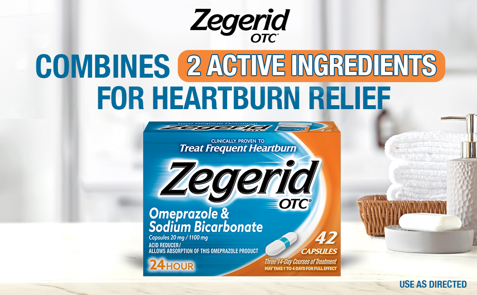 Zegerid OTC Heartburn Relief, Omeprazole 20mg + Bicarbonate, 2x42ct
