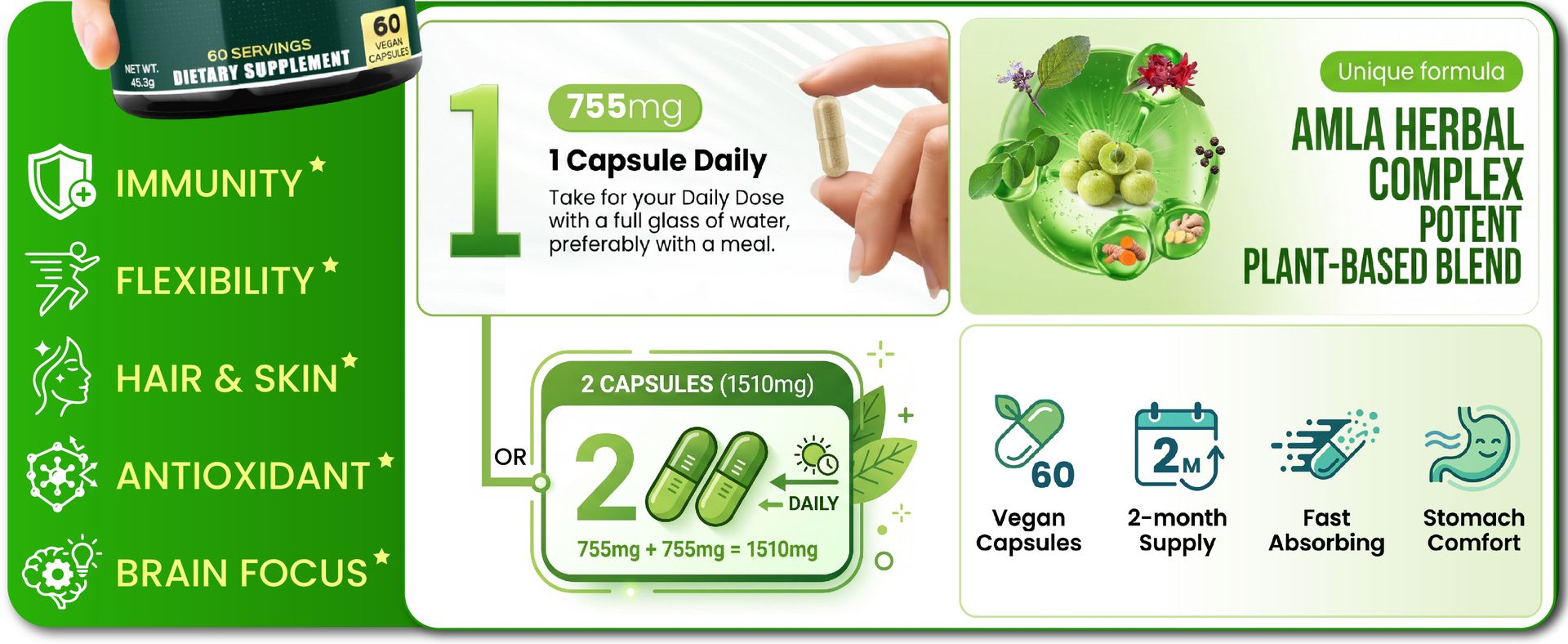 Herbpy 7in1 Amla Superfruit Extract Supplement - 60 Vegan Capsules
