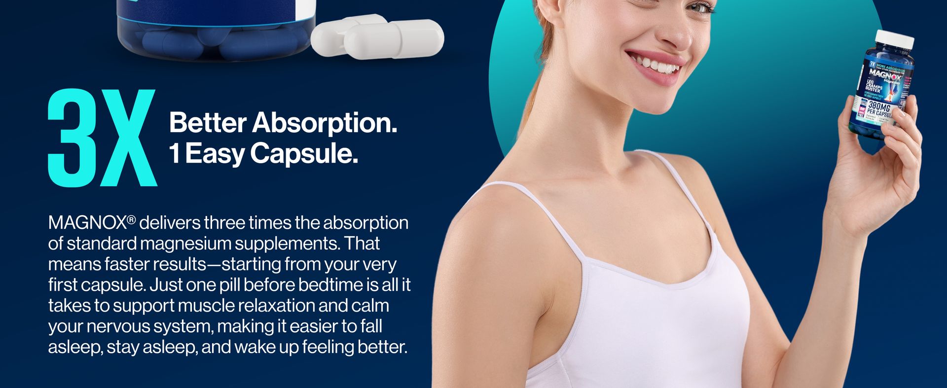 MAGNOX® Buster | Patented Clinically Tested 380mg Magnesium Supplement for Spasms & Leg Cramps at Night | One Capsule a Day for Almost Full Dosage | 3X More Absorption | Dead Sea Minerals (60 Caps)