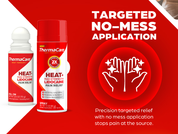 ThermaCare Heat+Max Strength 4% Lidocaine Roll-On, Dual Action Pain Relief