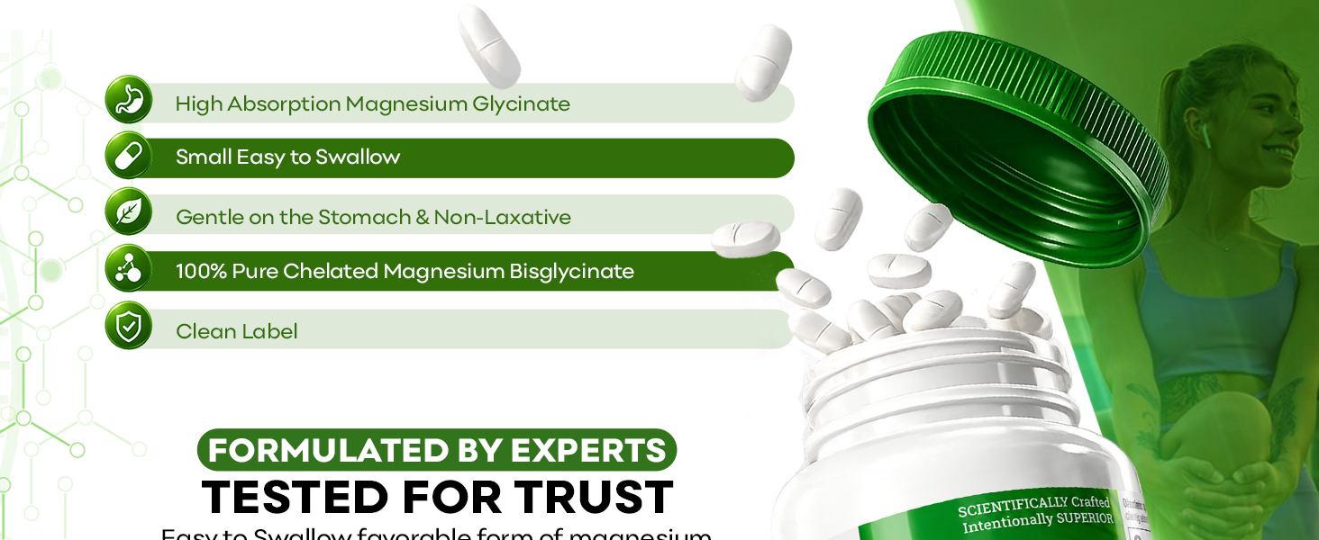 Magnesium Glycinate 200mg Elemental (from 1,540mg Chelated Bisglycinate)