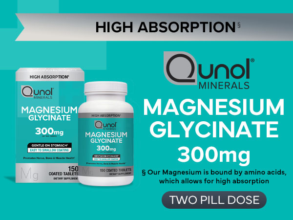 Qunol Magnesium Glycinate Tablets 300mg, 100% Chelated, Gluten-Free, 150ct