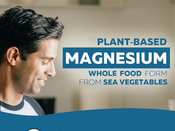Organic Whole Food Magnesium Supplement - Plant-Based, Organic Sea Vegetable Complex - 250 mg Per Serving | Water Extracted | Gentle on Stomach | Supports Energy, Sleep, Muscle, Heart - 60 Capsules