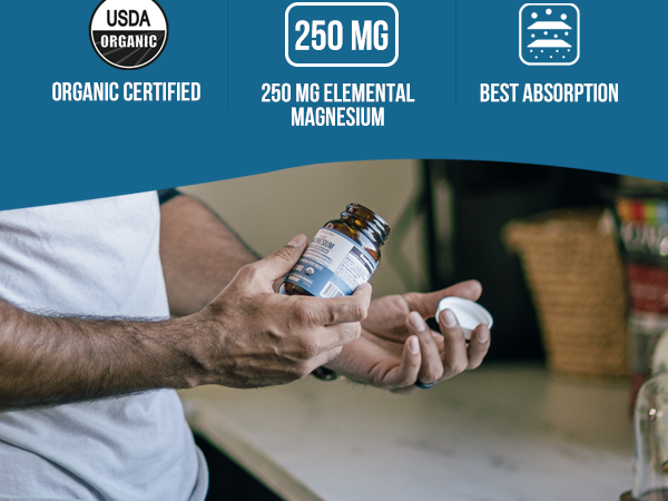 Organic Whole Food Magnesium Supplement - Plant-Based, Organic Sea Vegetable Complex - 250 mg Per Serving | Water Extracted | Gentle on Stomach | Supports Energy, Sleep, Muscle, Heart - 60 Capsules