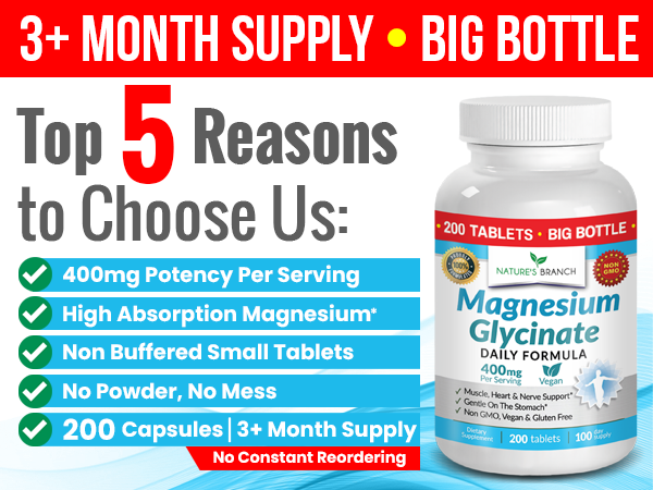 Magnesium Glycinate 400mg | 200 Tablets – High Absorption for Sleep & Heart