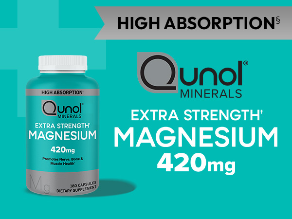 Qunol Magnesium 420mg, Extra Strength, High Absorption, Vegetarian, 120ct