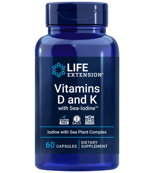 Life Extension Vitamins D and K with Sea-Iodine for Thyroid, 60 Capsules