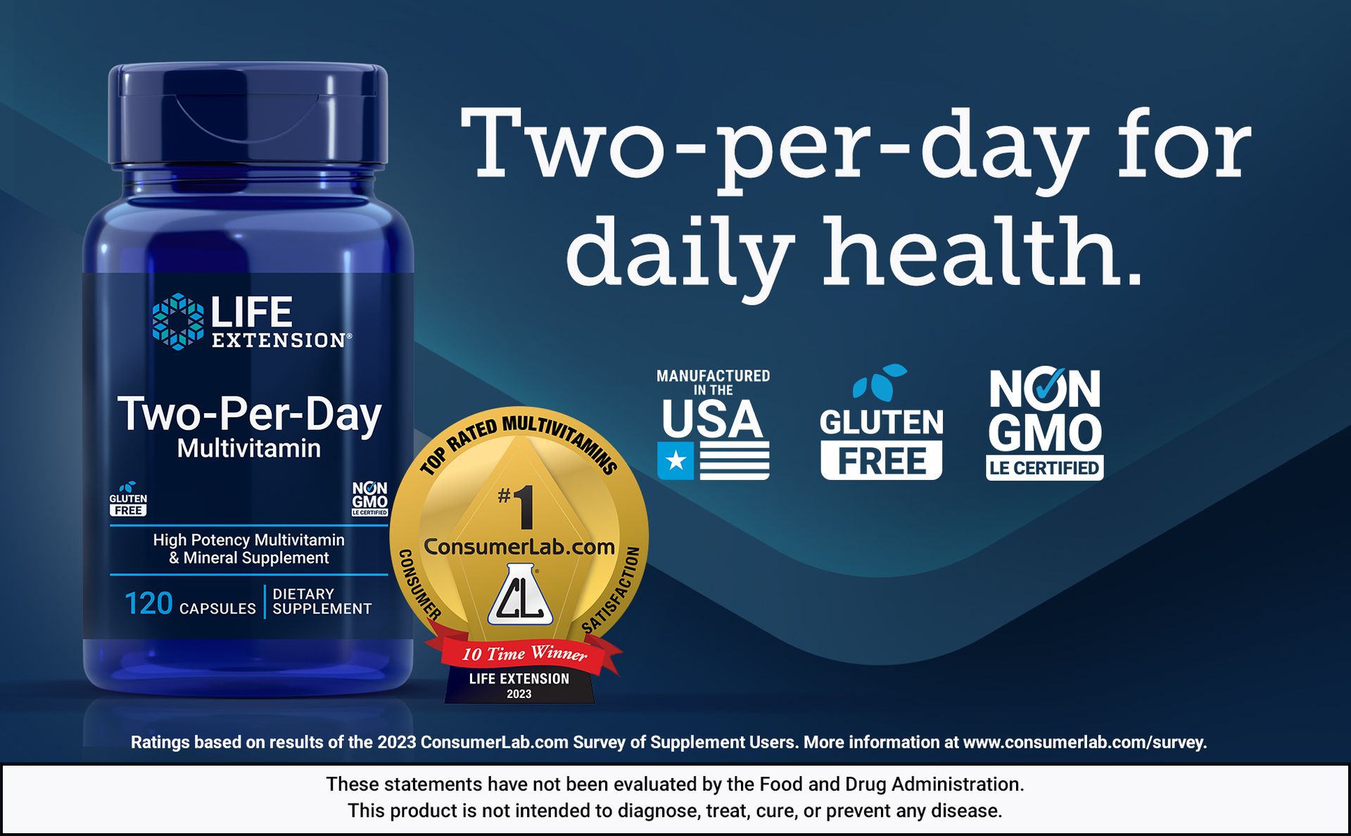 Life Extension Two-Per-Day Multivitamin, 120 Capsules