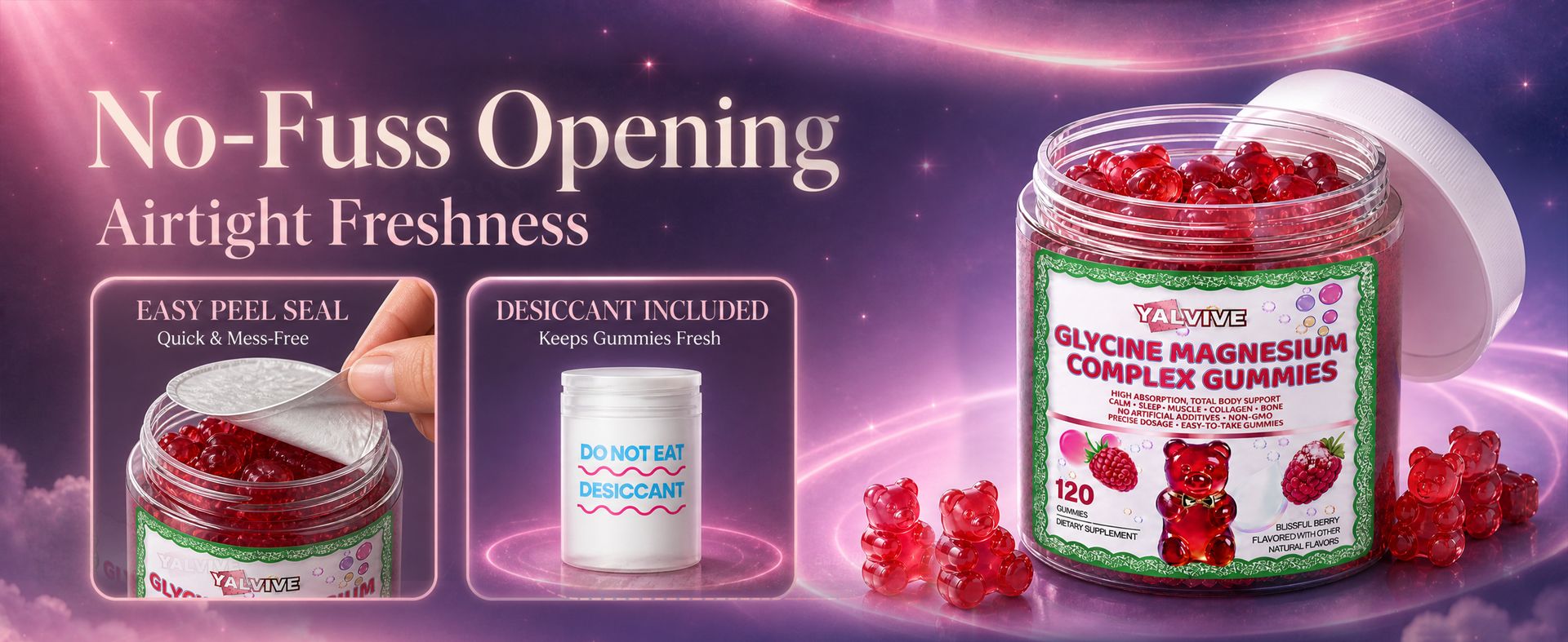 Magnesium Glycinate Gummies 1000mg, Sugar Free Magnesium Bisglycinate Supplement, Adults & Kids 4+, High Absorption with Calcium, Potassium, CoQ10 & Vitamins B6 & D3, Sleep & Muscle Support, 120 Count