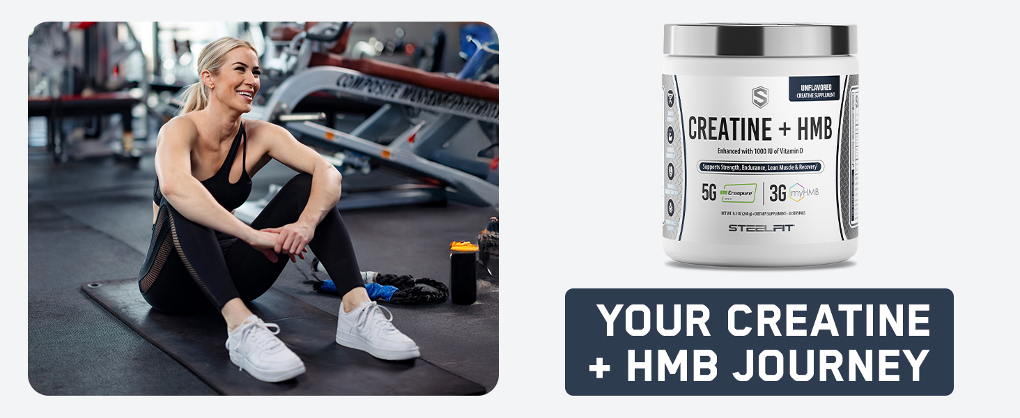 SteelFit Creatine HMB Powder - 5g Creapure Creatine Monohydrate Powder
