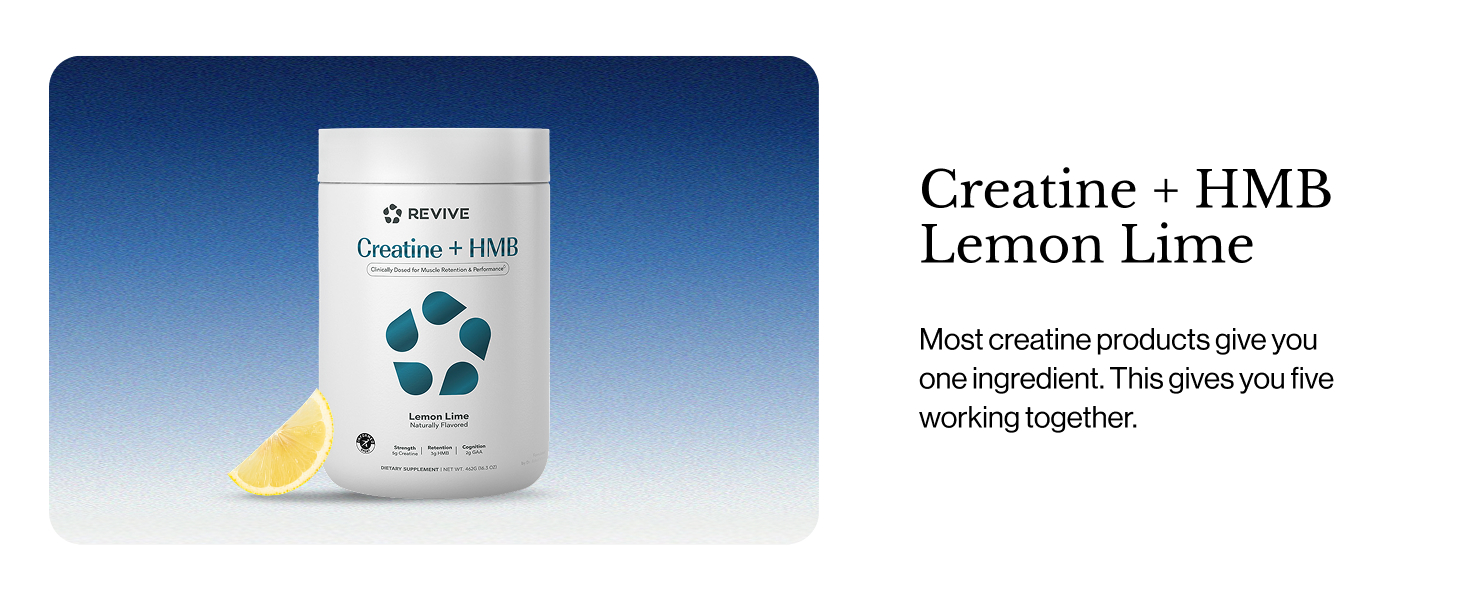 Revive MD Creatine + HMB Powder, Lemon Lime, 30 Servings (16.3 Oz)