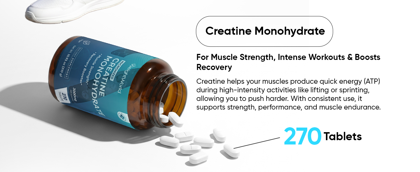 WeightWorld Micronized Creatine Monohydrate 3000mg |1000mg per Tab | 270 Ct