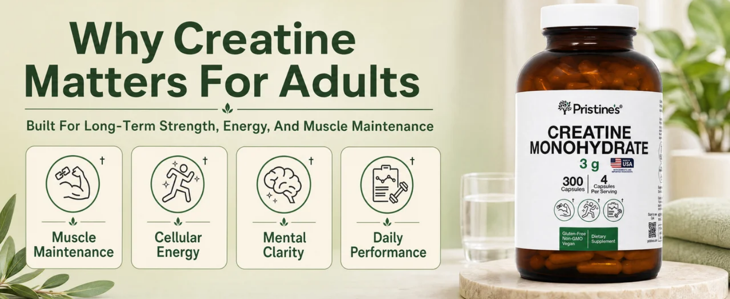 PRISTINE'S NSF Certified Creatine Monohydrate 3g Capsules, 75 Servings