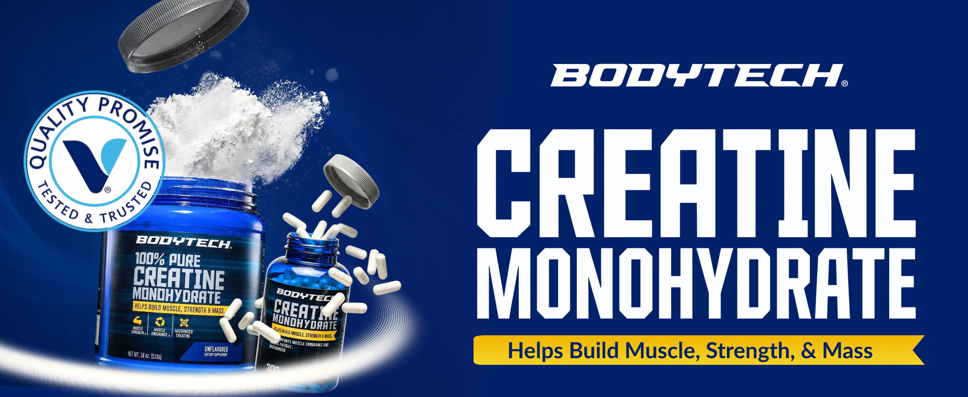 BodyTech Creatine Monohydrate Capsules, Micronized, 2250 MG, 300 Capsules