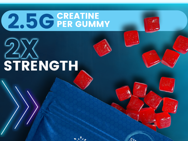 Creatine Gummies for Women & Men, Creatine Monohydrate Gummies, Strawberry