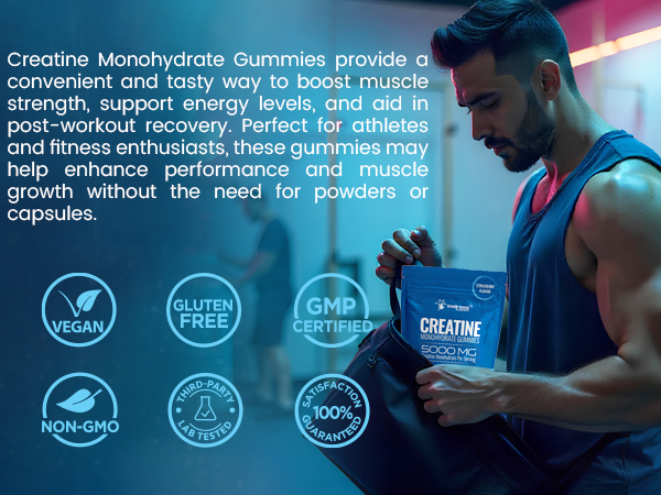 Creatine Gummies for Women & Men, Creatine Monohydrate Gummies, Strawberry