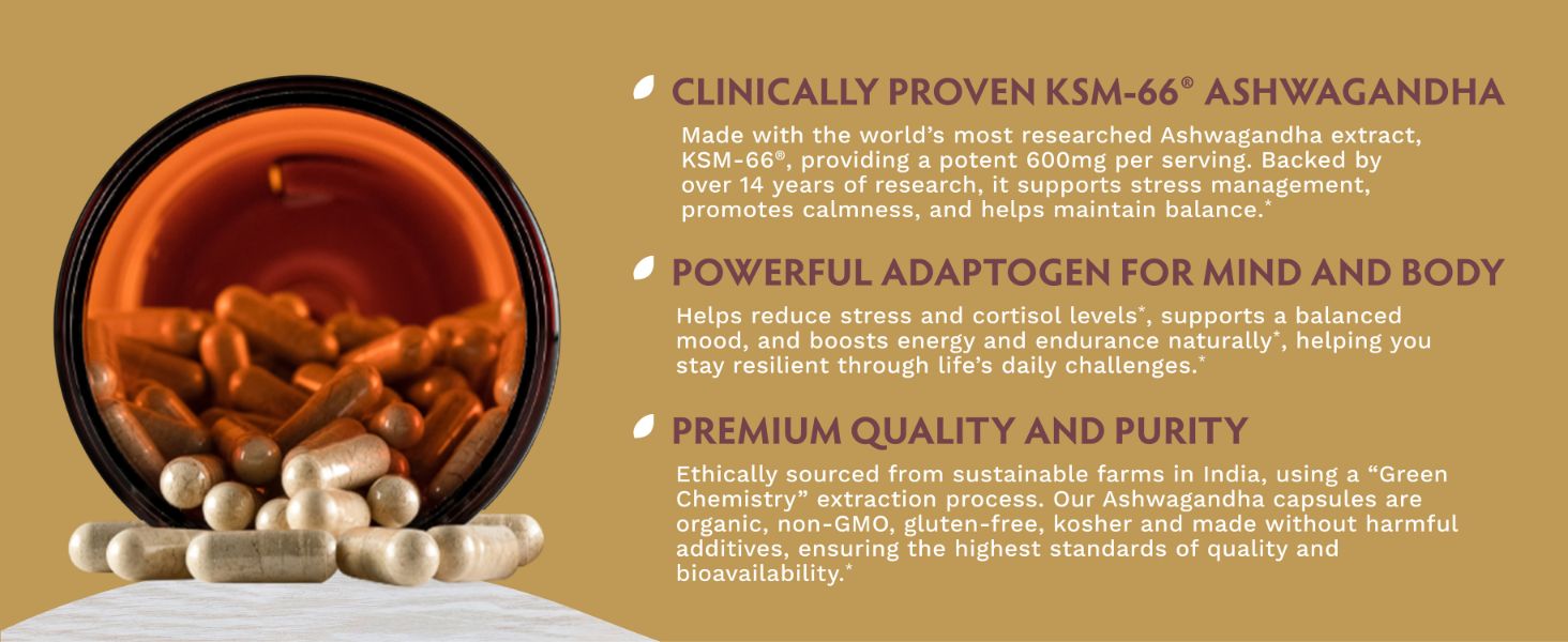 TRIBE ORGANICS Ashwagandha KSM 66 Organic Stress Support Supplement, 120ct