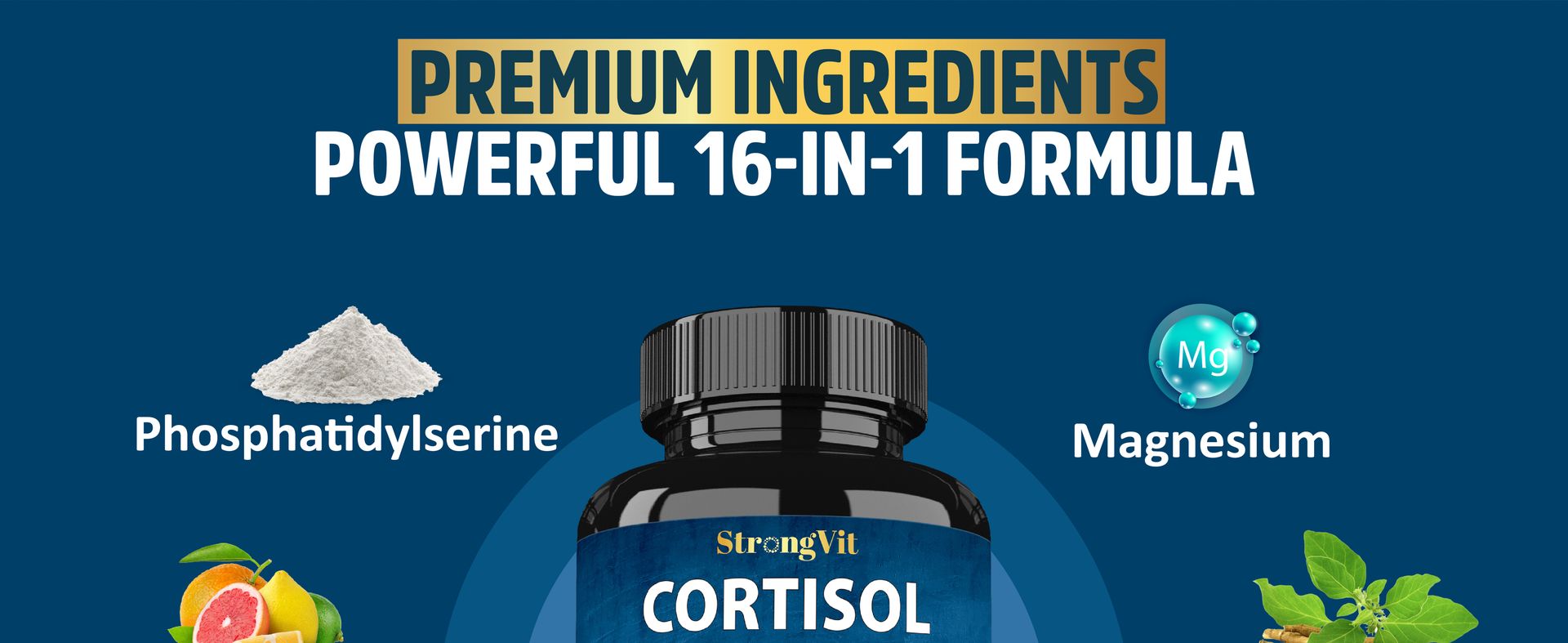 StrongVit Cortisol Supplement for Women and Men with Magnesium - 60 Caps
