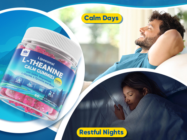 L Theanine Calm Gummies 500mg + Saffron + Magnesium Glycinate + GABA,120Cts