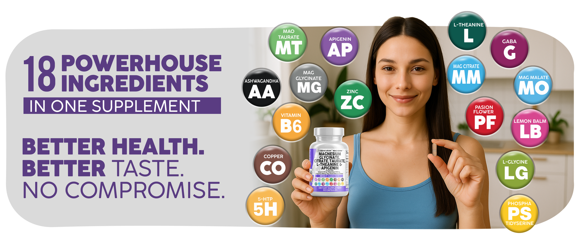Clean Nutraceuticals Magnesium Glycinate Complex 1000mg with L-Theanine 200mg Apigenin 50mg Citrate Taurate Supplement - 5-HTP GABA Passion Flower Lemon Balm L-Glycine Phosphatidylserine - 60 Count