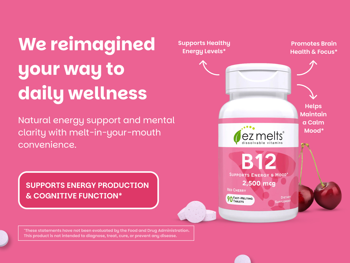 EZ Melts Dissolvable B12 Methylcobalamin 2,500 mcg, 90 Tablets, Red Cherry