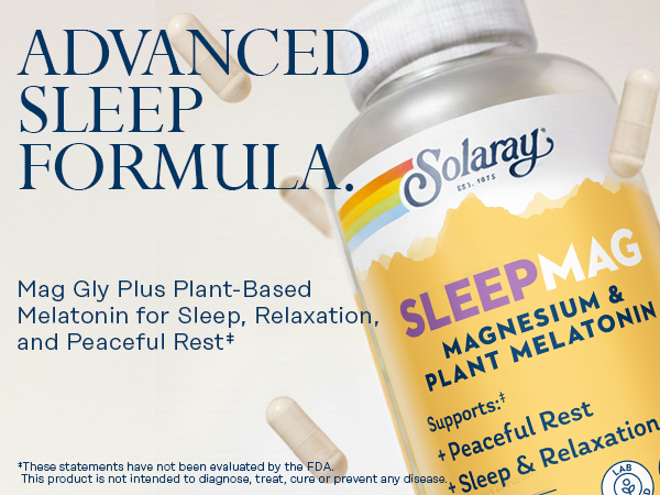 SOLARAY SleepMag – Magnesium Glycinate & Melatonin 1 mg Sleep Aid - Relaxation & Restful Sleep Support – Plant-Based Melatonin and Magnesium Bisglycinate, Vegan, Gluten Free – 30 Servings, 30 VegCaps