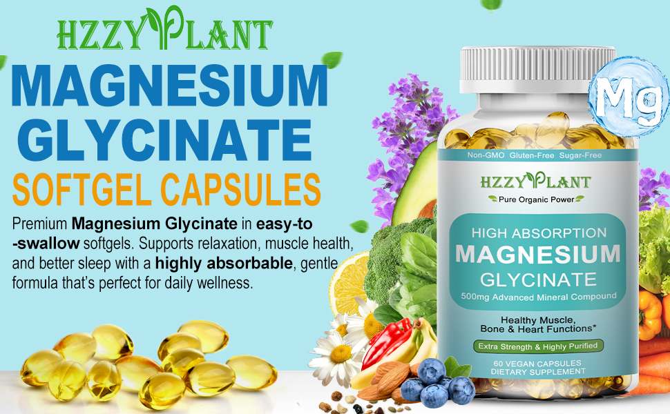 Magnesium Glycinate 500mg Softgels, High Absorption Magnesium Supplement Softgel Capsules for Muscle, Heart, Sleep & Bone Support, Stress Relief, Nerve Health & Metabolism, Non-GMO, 2 Month Supply