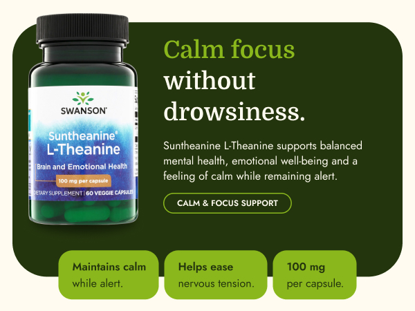 Swanson Suntheanine L-Theanine Supplement - 200 mg (60 Vegan Capsules)