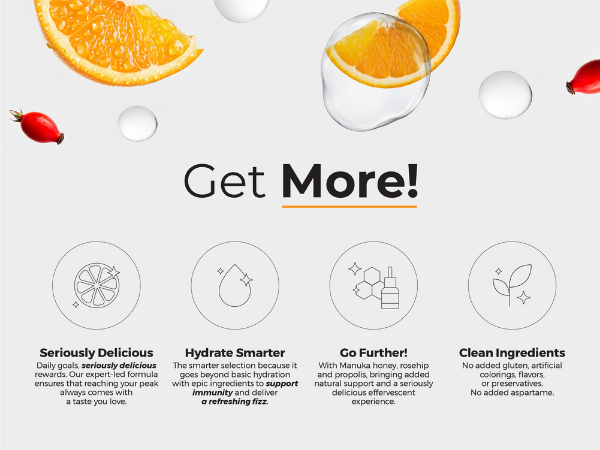 5 in 1 Immunity Plus – Immune Support & Antioxidant Supplement – Vitamin C, Zinc, Manuka Honey, Rosehip & Propolis – Natural Zesty Orange Flavor – 60 Day Supply Effervescent Tablets