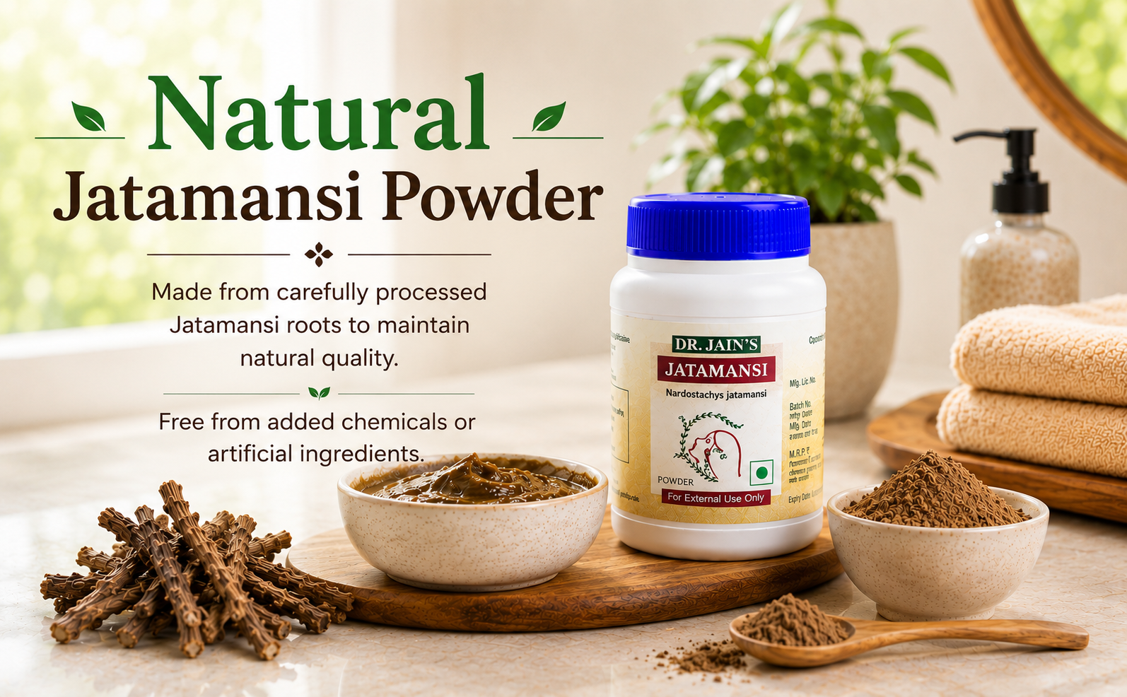 Dr. Jain's Jatamansi Ayurvedic Powder for Hair & Skin Care | 100% Natural Herbal Powder for Scalp Routine & Face Packs | 45g