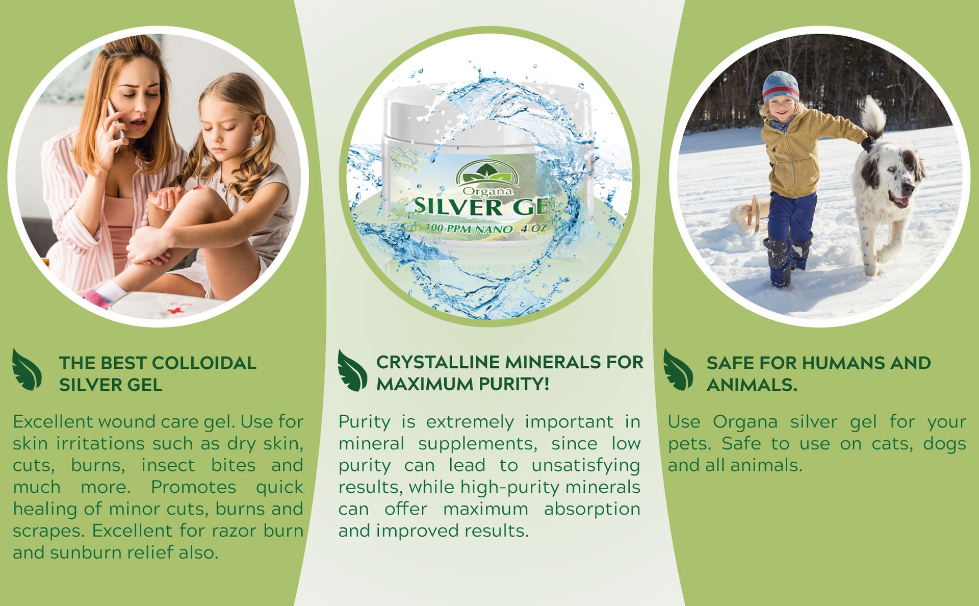 Organa Nano Silver Gel - Advanced Colloidal Silver Skin Cream - Wound Care & First Aid Gel Soothing Topical Ointment for Burns, Razor Burn and Sunburn Irritations - Unscented 4 Oz Jar