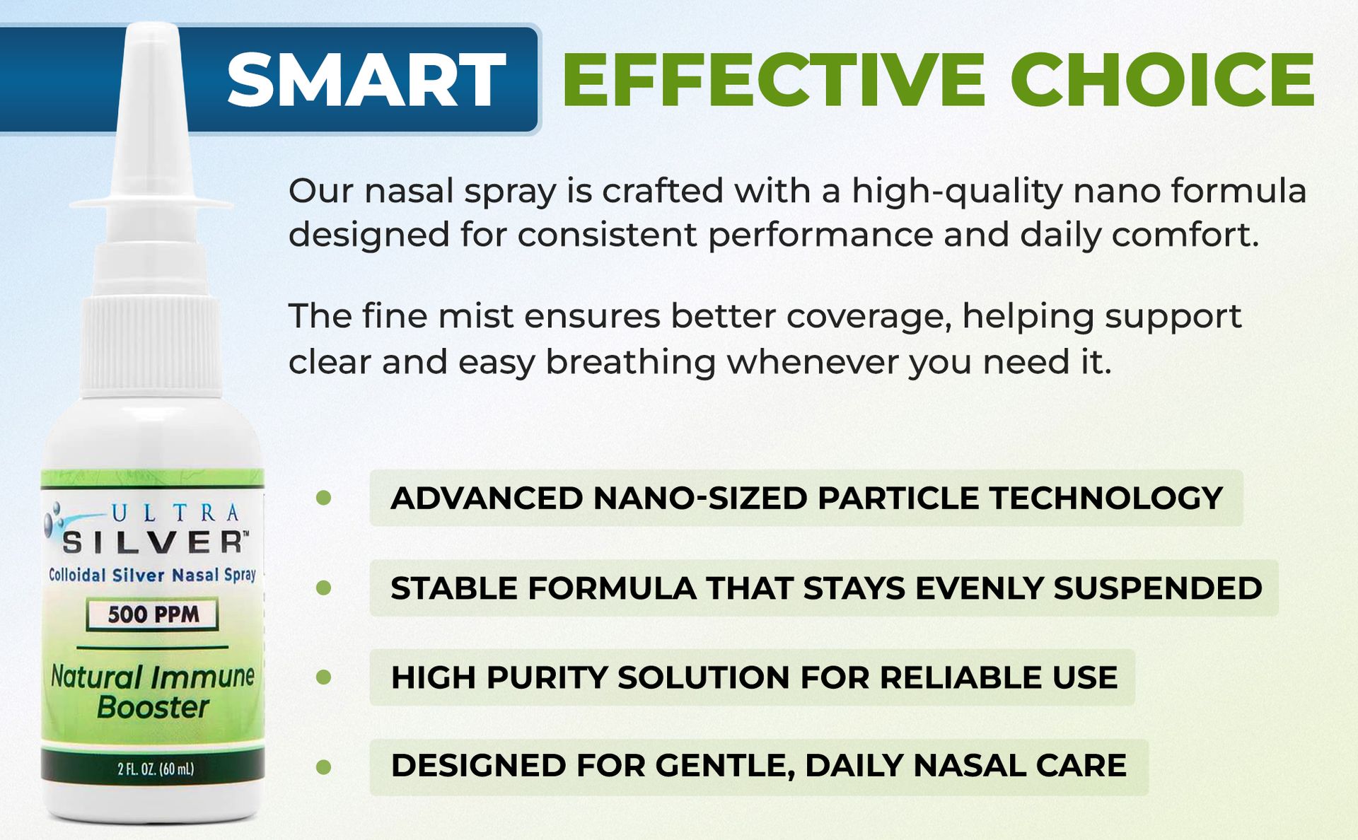 Ultra Silver ® Colloidal Silver Nasal Spray – Fine Mist Nasal Spray for Daily Nasal Cleansing & Moisturizing, Supports Sinus Comfort & Dryness Relief, 500 PPM, 2 fl oz (59 mL)