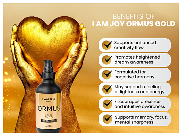 I Am Joy Co. Ormus Gold Oil Monoatomic | Supports Deeper Thought, Intuitive Awareness & Dream Clarity | Rich with Minerals, Platinum, Iridium | Non-Chemical Extraction | 4oz