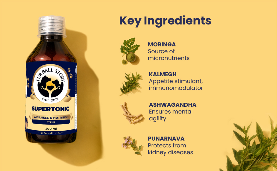 FUR BALL STORY Supertonic Multivitamin Syrup for Dogs & Cats | Pet Immunity & Energy Booster Supplement | Supports Liver, Kidney & Overall Health | with Moringa, Ashwagandha & 10+ Superfoods 200ml