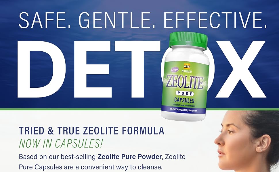 Zeolite Pure Capsules | Zeolite Detox, Extra Strength | Pure, Full Body Cleanse for Women, Men | Activated Organic, Food Grade Clinoptilolite Powder 94%, 90 Caps (81 Grams), 6 Wk to 3 Mo Supply