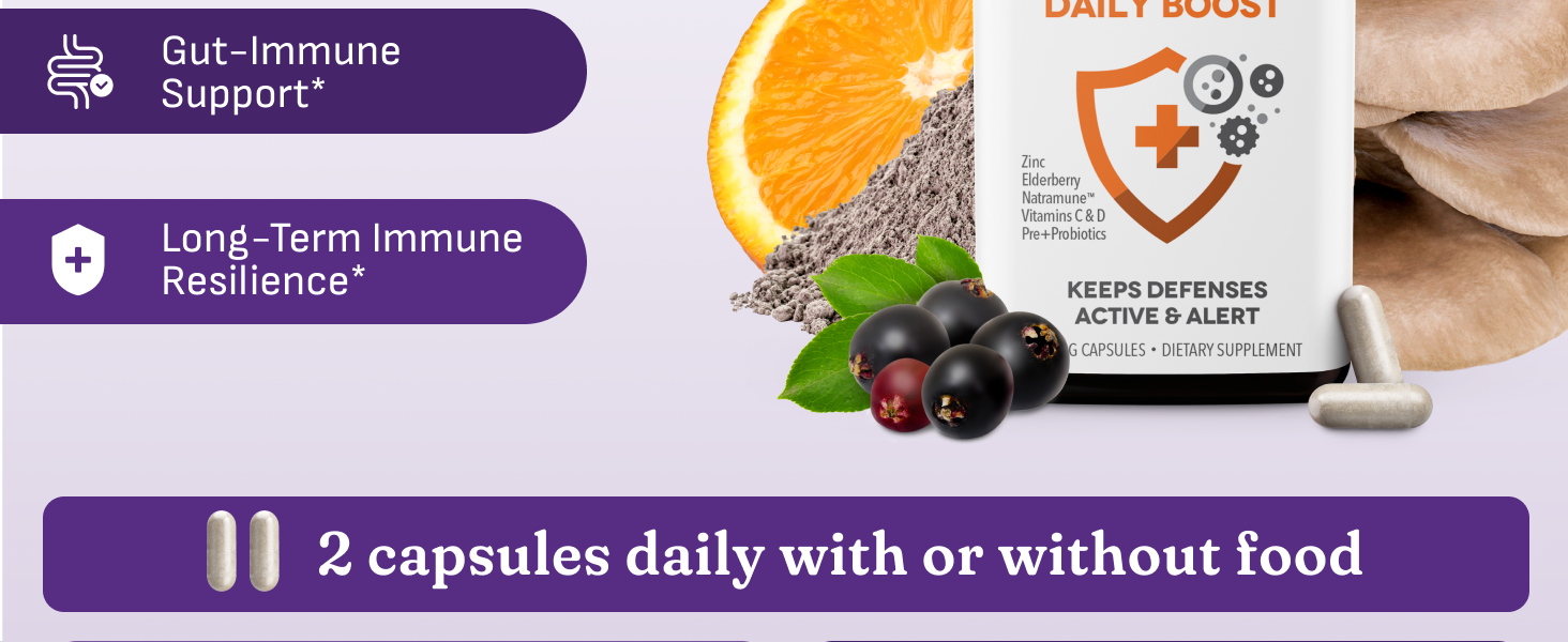 Clinical Immunity - Quick-Start - Immune System Support - Rapid Immunity Response - Boosts Antibodies, B + T + NK Cells, Neutrophils & Macrophagens - Black Elderberry & Pre + Probiotics - 60 Capsules