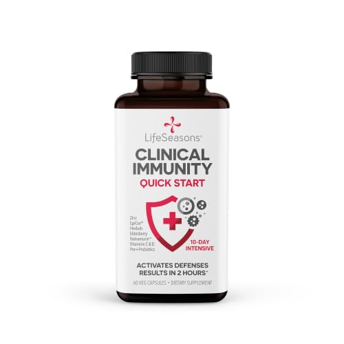 Clinical Immunity - Quick-Start - Immune System Support - Rapid Immunity Response - Boosts Antibodies, B + T + NK Cells, Neutrophils & Macrophagens - Black Elderberry & Pre + Probiotics - 60 Capsules